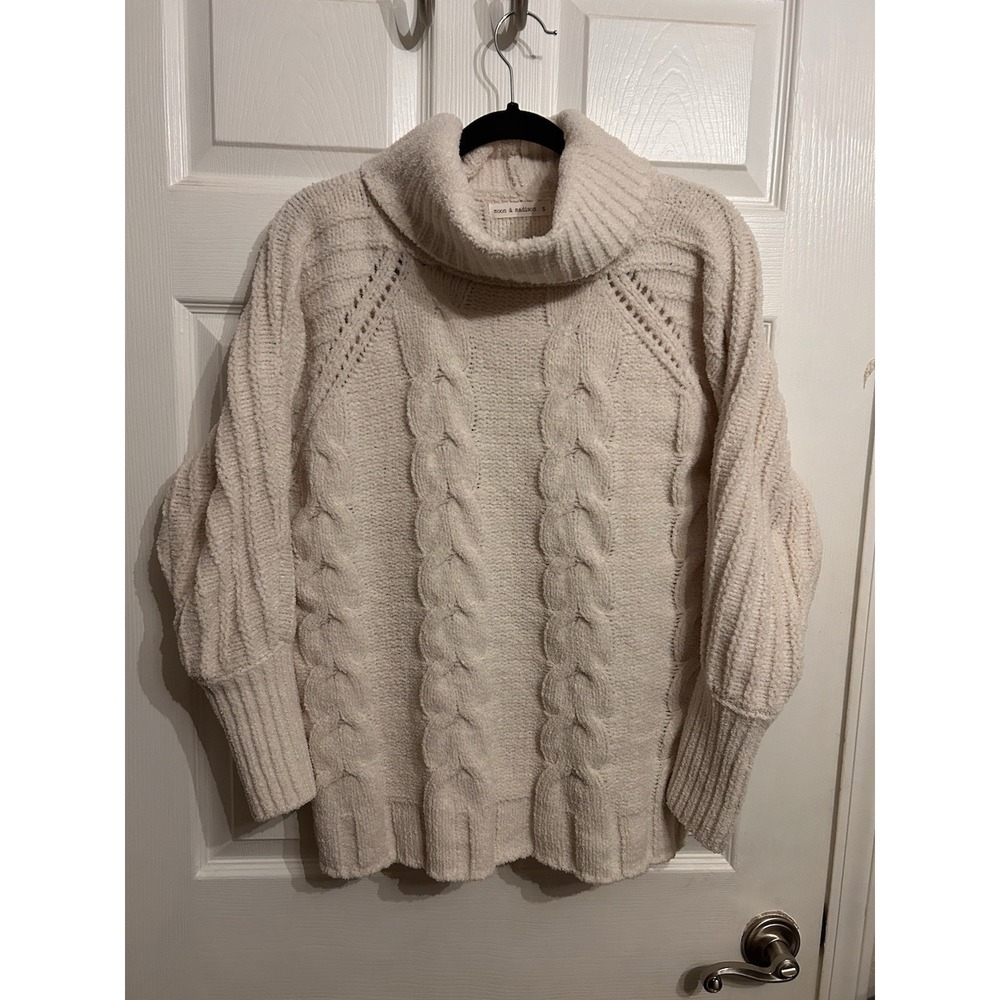 Moon & Madison Sweater Small Chunky Cable Knit Cowl Neck Pullover‎ Cozy Cream